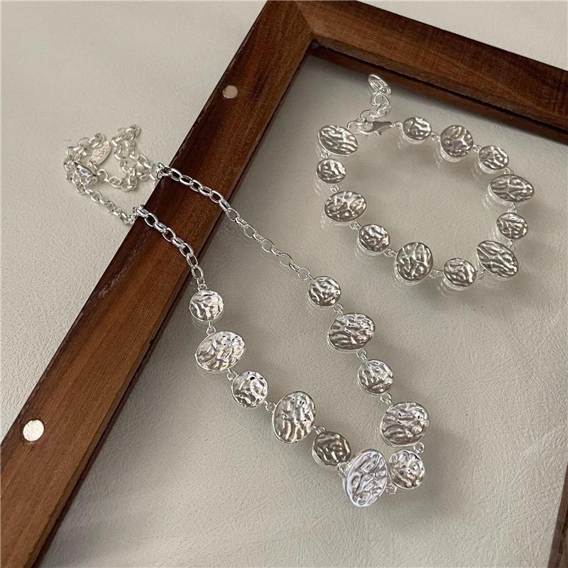 S925 Sterling Silver Fashion Texture Splicing Bracelet Necklace Korean Simple Personalized Collarbone Chain