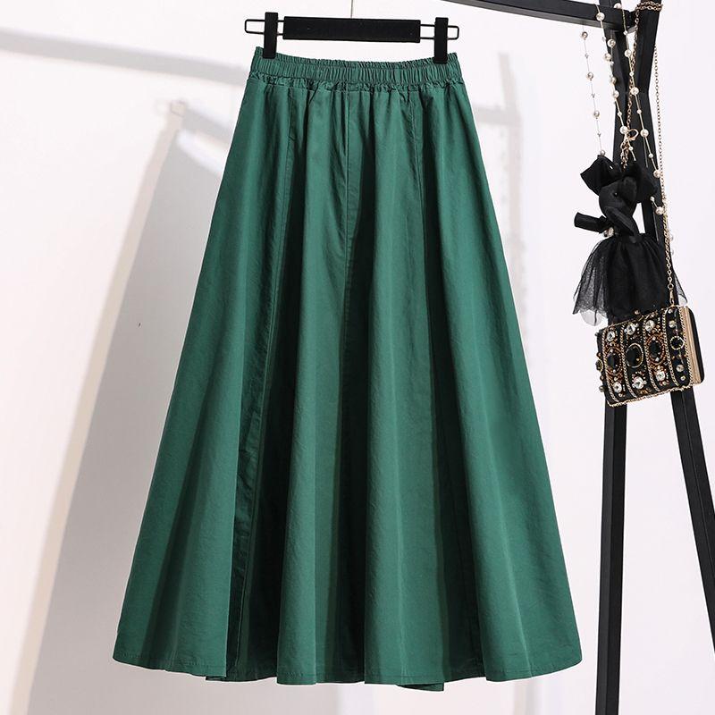 

Large Size Chubby Girl Student Retro Mid-Length Umbrella Skirt Artistic Green 3XL