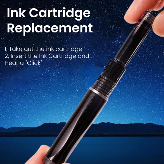 Retractable Fountain Pen Fine Nib Set 0.38mm Black/Blue Ink Transparent Barrel Pen with 5 Refillable Ink Cartridges for Sketching