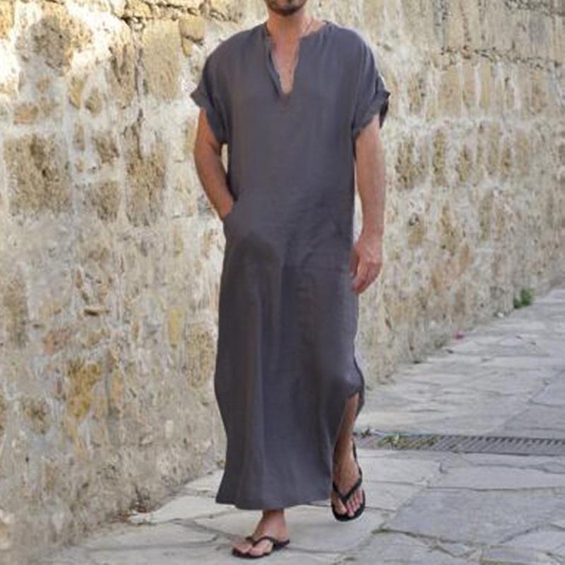 KLJR Men Middle Eastern Short Sleeve Abaya Muslim Dubai Islamic Long Robes KLJR Men Middle Eastern Short Sleeve Abaya Muslim Dubai Islamic Long Robes