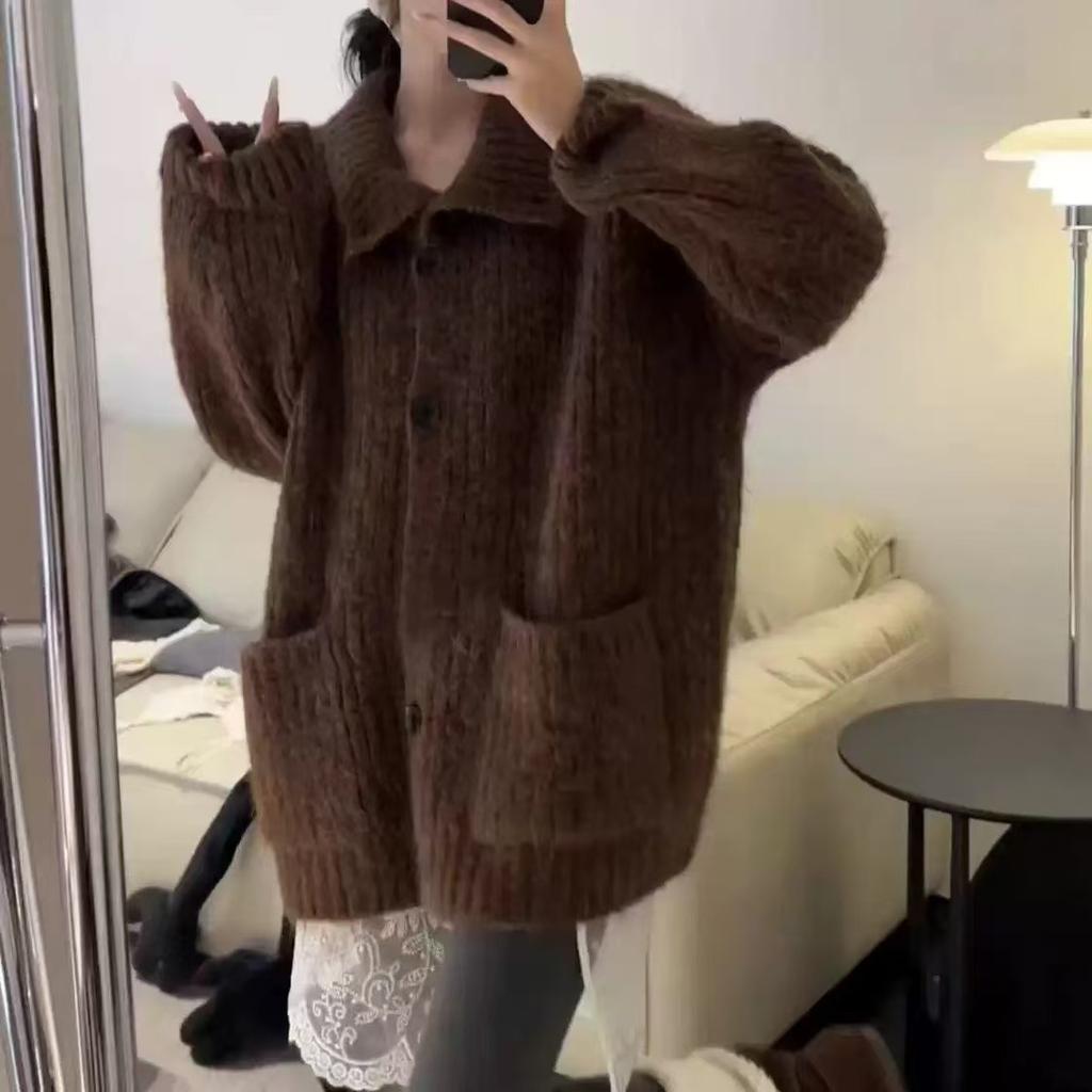 Autumn and winter Korean lazy style turtleneck sweater jacket women's 2025 new design loose knitted cardigan women