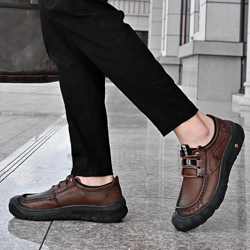 Sapatos masculinos de couro genuíno para caminhada, calçados casuais para atividades ao ar livre