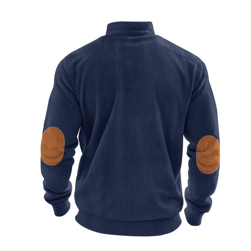 Autumn and winter new men's half chain corduroy casual stand up collar long sleeved sweatshirt