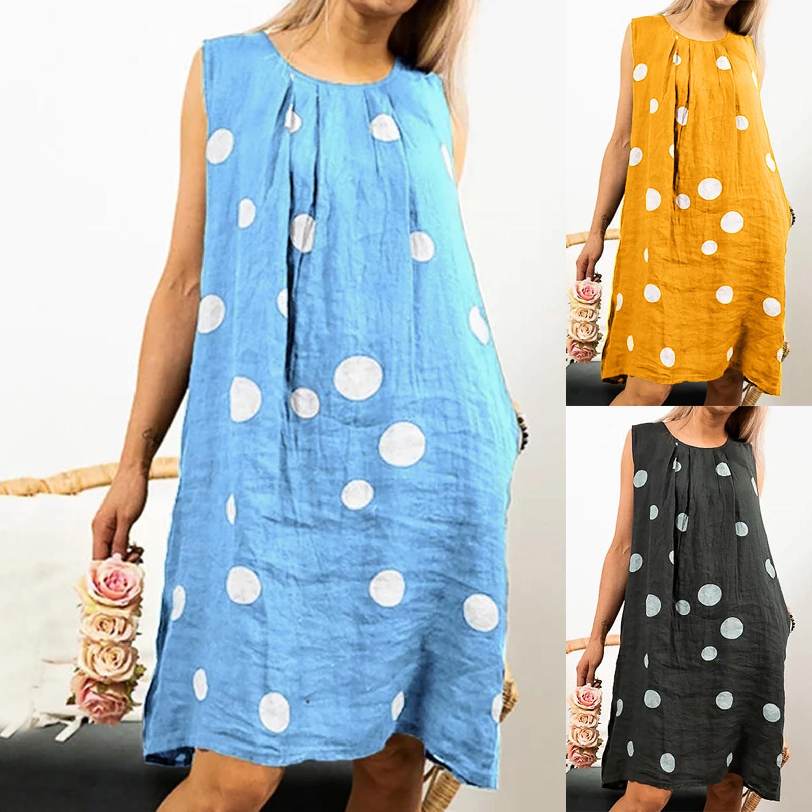 

Женское модное повседневное платье без рукавов с принтом в горошек, плиссированное платье с подолом