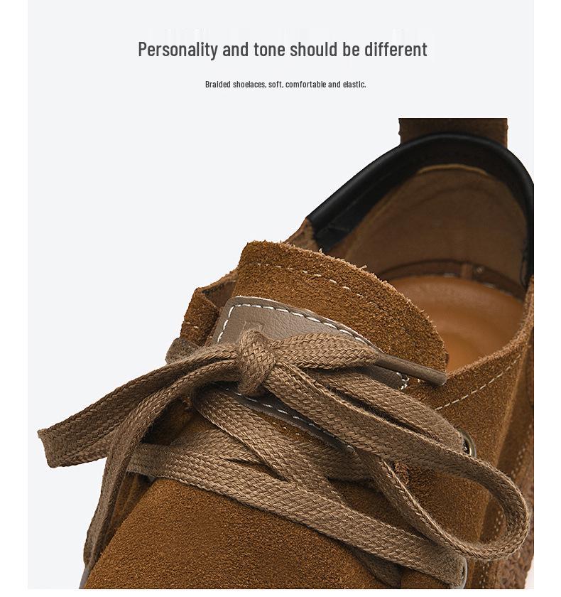 Men's European Suede Lace-Up Casual Shoes with Thick Rubber Soles - New Trendy Style