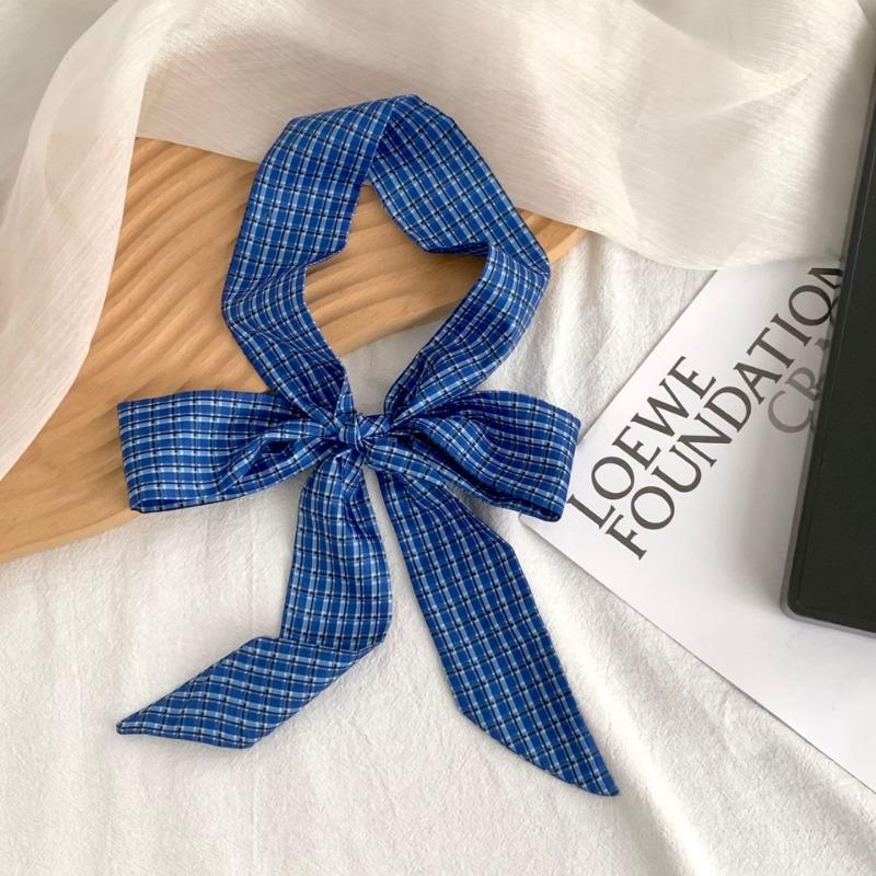 Long silk scarf, new versatile plaid corrugated headscarf, headband, hair tie, bag streamer, neck scarf, decorative belt.
