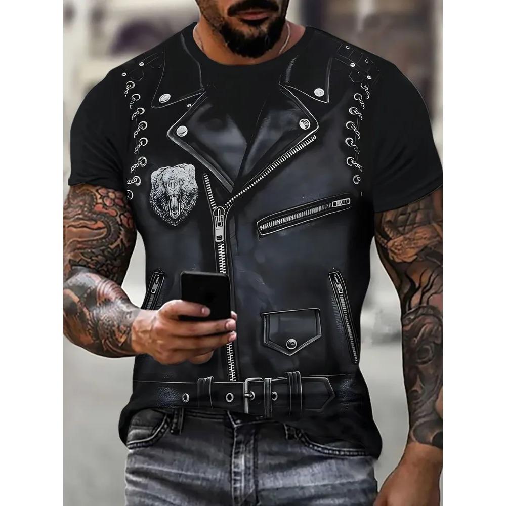 Fashionable Soft Comfortable Breathable Summer  Men's T-shirt Colorful Fun Cowboy Patchwork Pattern Short Sleeved T-shirt