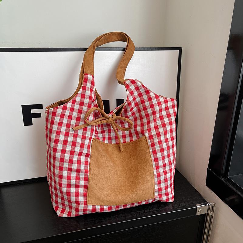 Plaid Large-capacity Class Commuter Bag Tote Bag Cloth Bag 2025 Autumn New Trend Fashion Foreign Shoulder Bag