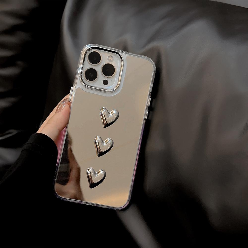 Metal Three-dimensional Heart 17 for 11 for Apple 15ProMax Phone Case for IPhone16 Light Luxury Style 14 Mirror Trend