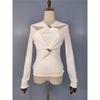 Foreign Trade Order In Home Sexy Gyaru Style Cross Kinked Metal Buckle Open Collarbone Design Long Sleeve Top Tight T-shirt