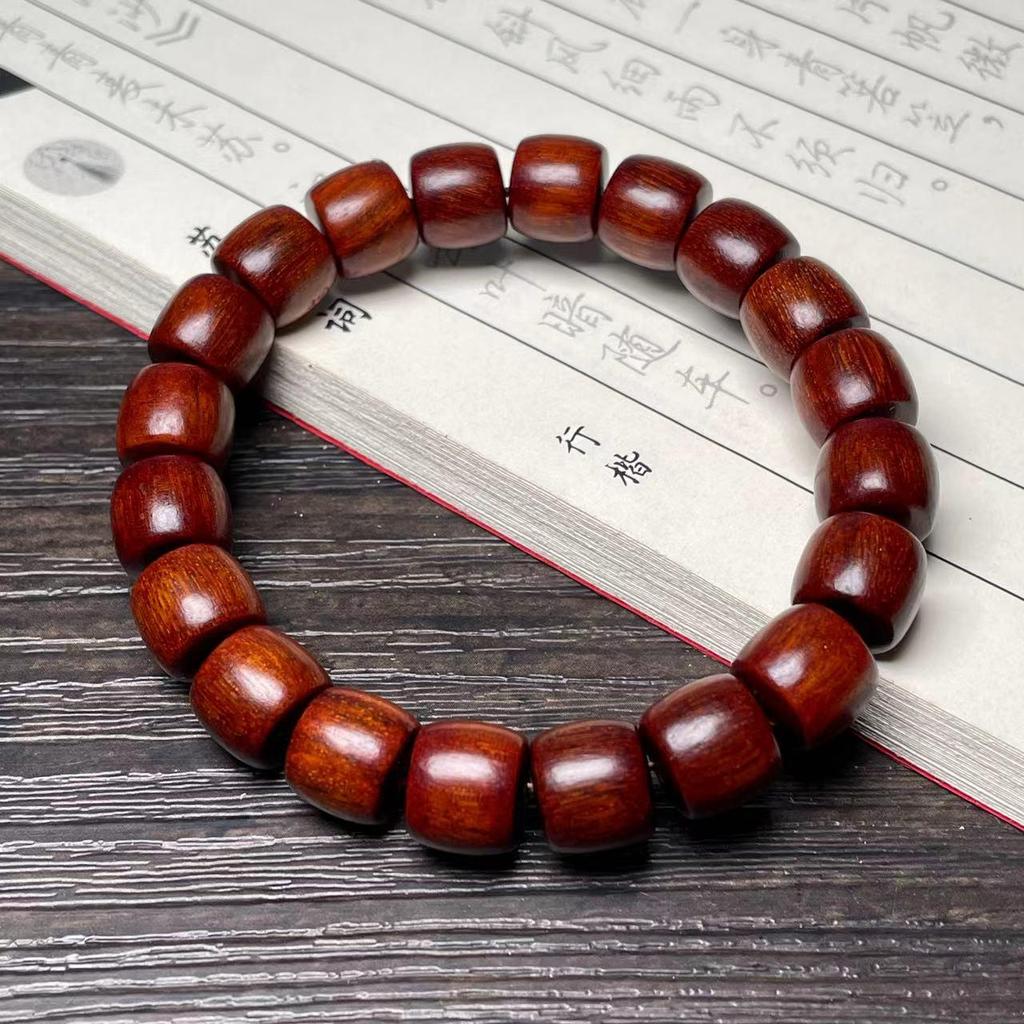 Ethnic Green Sandalwood Straight-Cut Barrel Bead Bracelet, Handmade Unisex Cultural Play Single Loop
