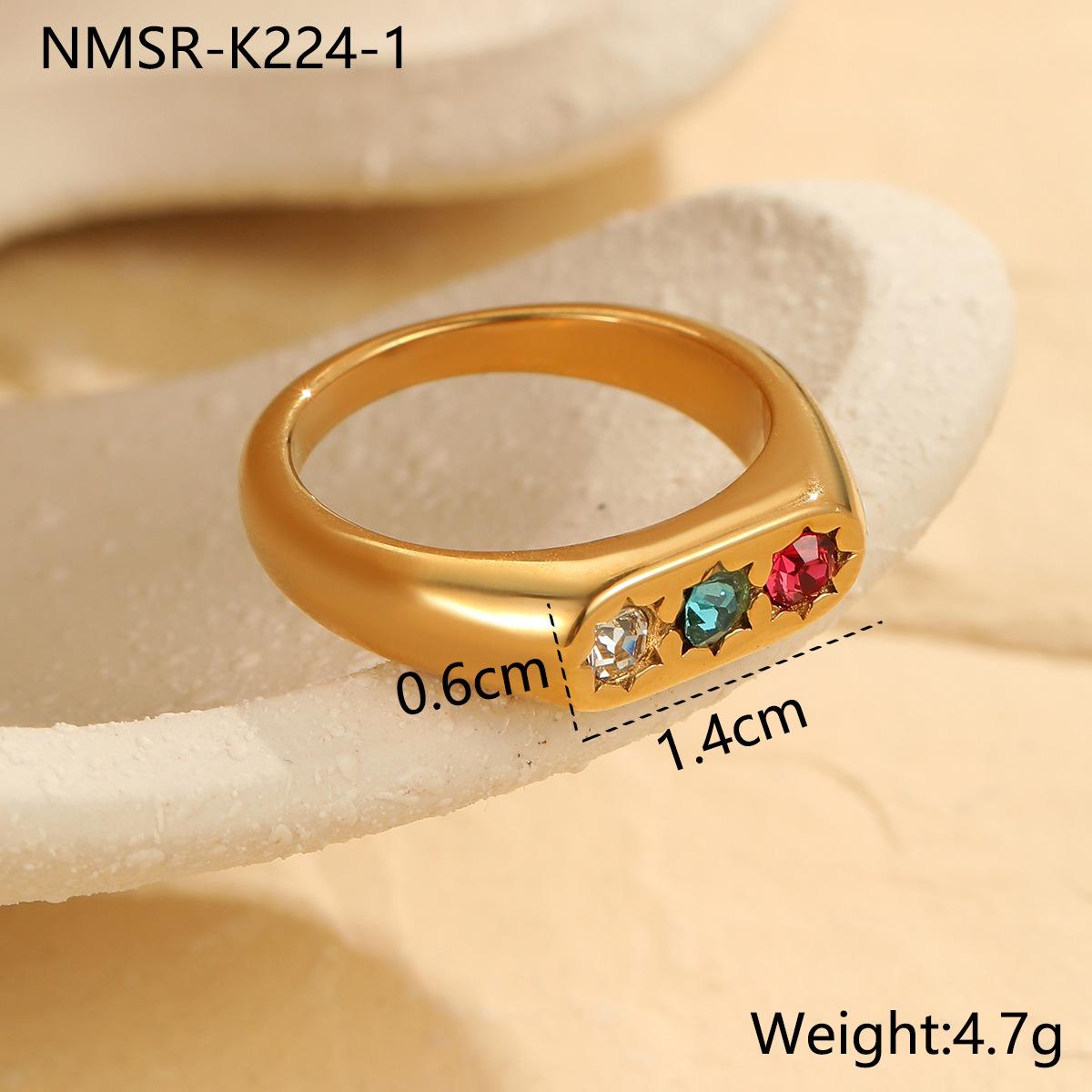 GEMCHIC Women s Gold Plated Stainless Steel Ring with Multi-Color CZ Stones, Geometric Adjustable Band Jewelry