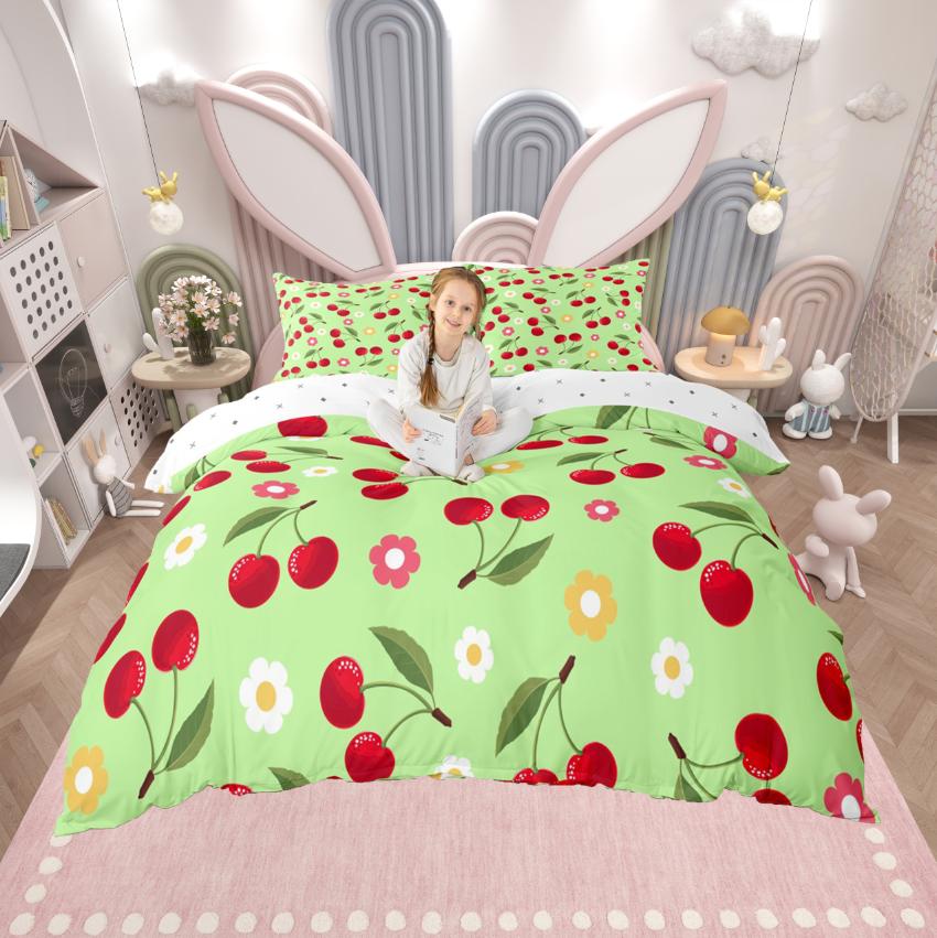 

Одеяло Homewish Милый Мультяшный Вишневый Цветочный Комплект Постельного Бельякрасный Зеленый Розовый Комплект Постельного Белья Для Девочек Comforter (quilt)-EU Single(135*200cm)3pcs