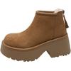 Brown thick-soled thick-heeled cotton shoes women's winter velvet thickened small short boots waterproof and non-slip snow boots