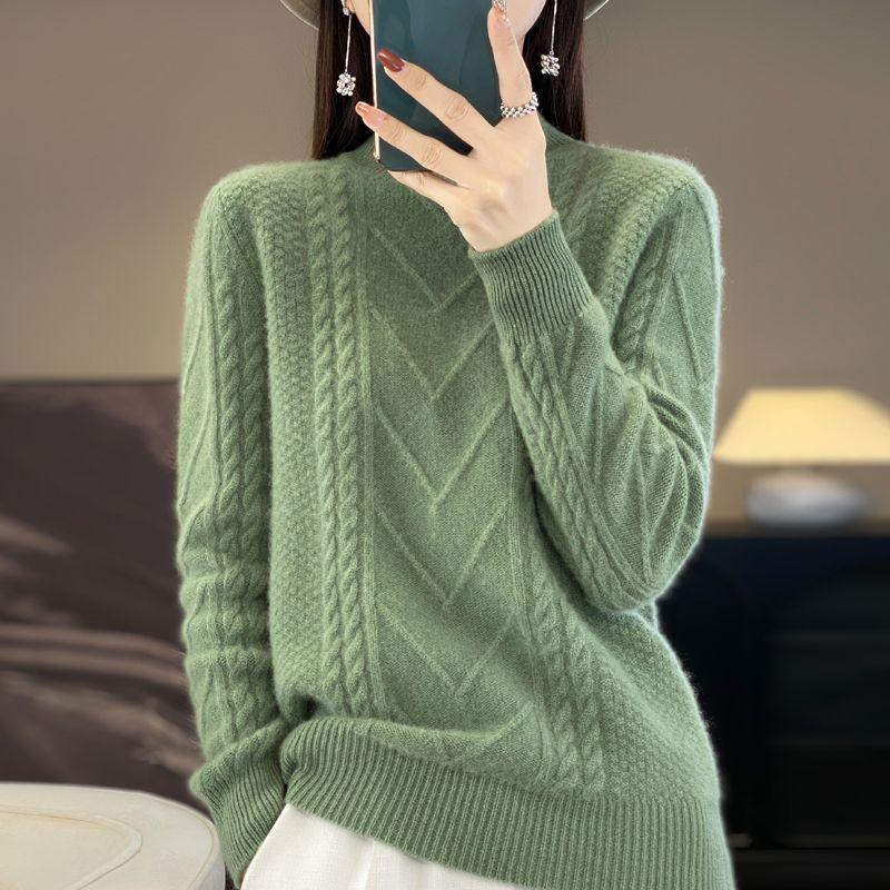 

Однотонный ребристый свитер с длинными рукавами, повседневный свитер с воротником-стойкой для зимы и осени, женская одежда 2XL бирюзовый зеленый