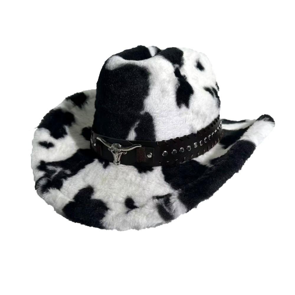Polyester Plüsch Cowboyhut Breiter Rand Plüsch Cowboyhut Flauschiger Western Cowgirl Hut Streetwear Täglich