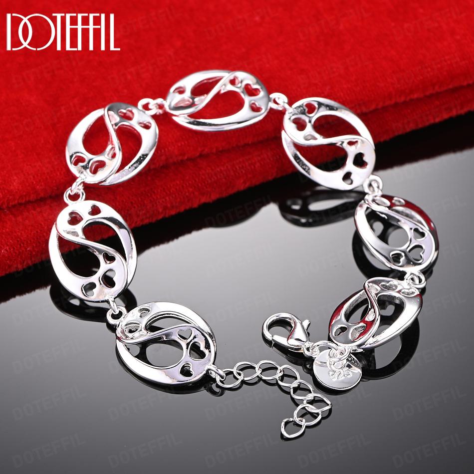 925 Sterling Silver Wedding Jewelry Women's Gift Circle Heart Bracelet