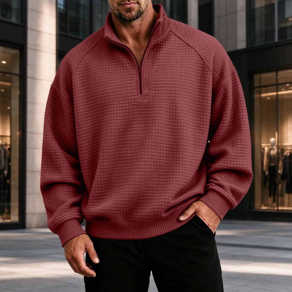 Herren lockeres lässiges Reißverschluss-Sweatshirt mit Stehkragen und langen Ärmeln