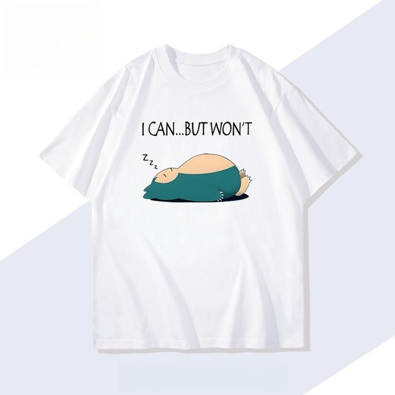 

Pokémon Handheld Game Snorlax T-shirt Summer New Men s and Women s Japanese Harajuku Trend Loose Casual Short-sleeved Top S