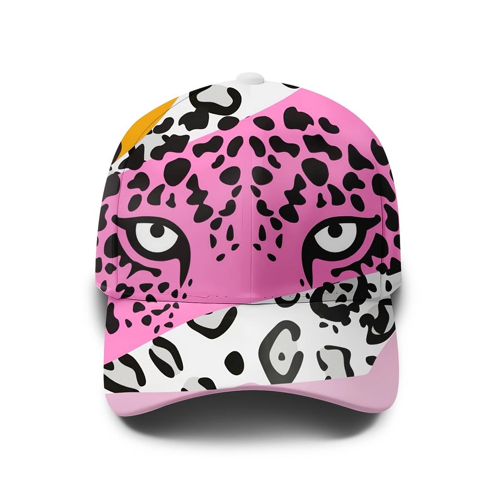 A Stylish Baseball Cap Featuring A Pink Leopard Print, Perfect For Both Men And Women. This Trendy Hat Is Ideal For Everyday Out