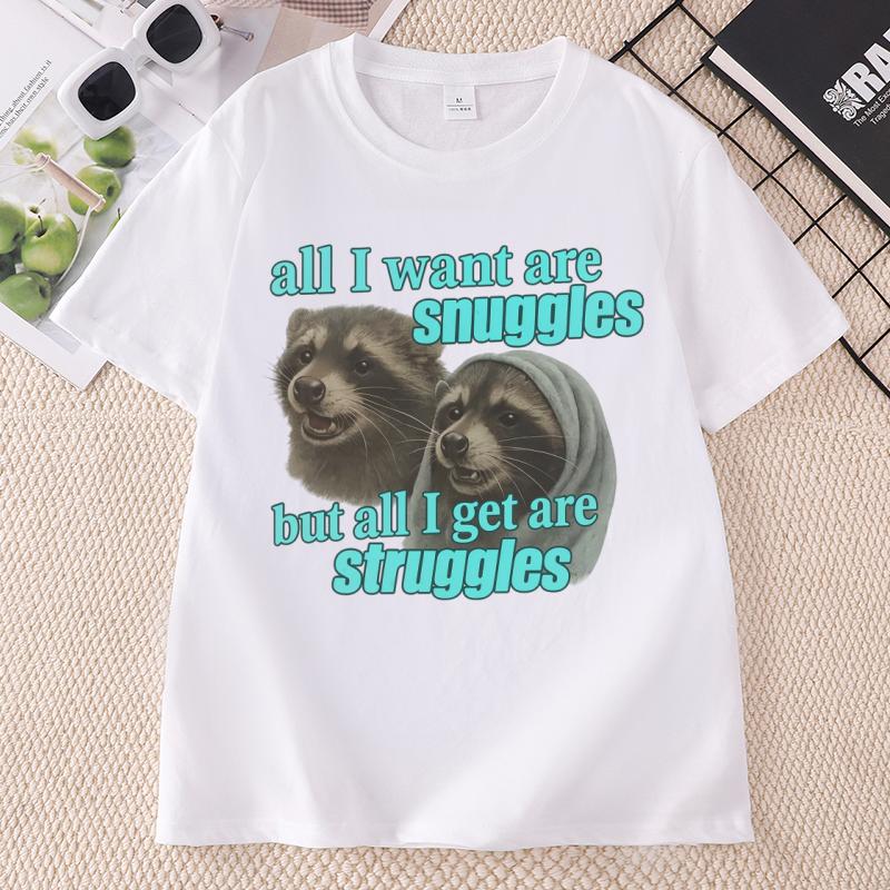 Snuggles And Struggles Cat T Shirt Funny Meme Cat Lover TShirt Unisex Unisex Casual Cotton Short Sleeve Tshirt Comfortrable Tee