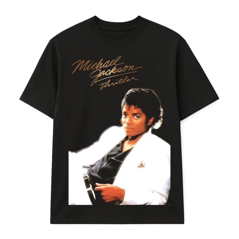 Michael Jackson Portret Gouden Handtekening T-shirt Oversized Y2k Katoen Grafisch T-shirt Unisex Unisex Streetwear Top Dames Heren Kleding