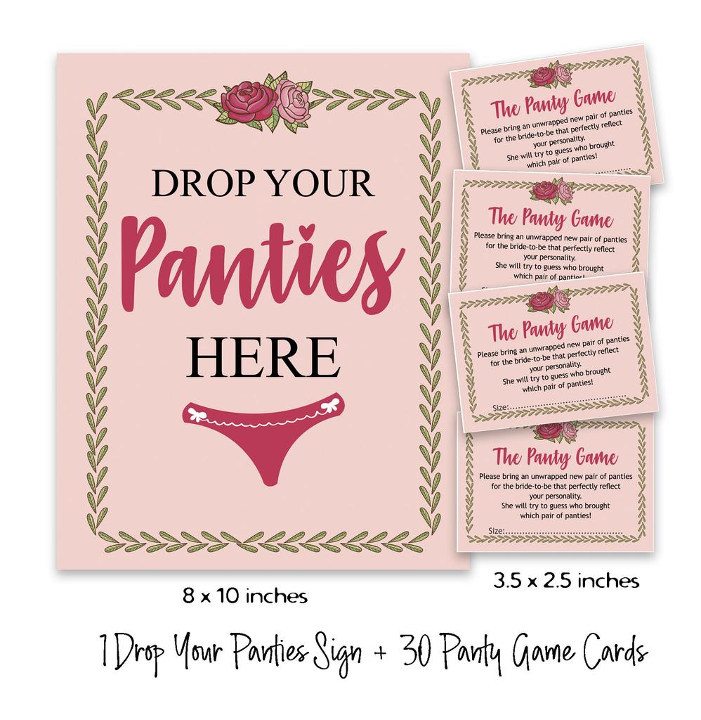 Inkdotpot Girls Night Out Bachelorette Party Drop Your Panties Game Floral Bridal Shower Game 1 SignA    30 Size CardsA  Light