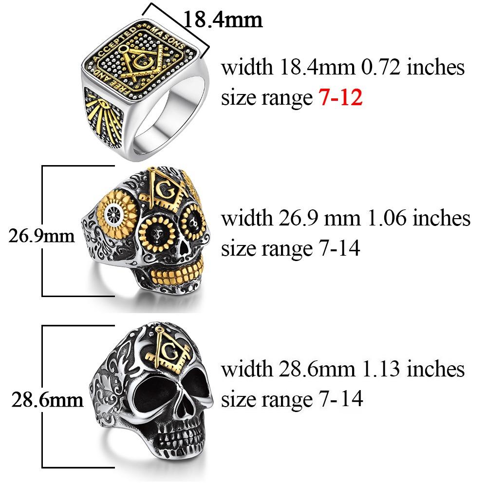 Masonic Rings for Men Woman Stainless Steel Size 7-14 Square 3D Skull Signet Rings Freemason Symbol Masonic Jewelry Gift