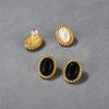 French Geometric Oval Natural White Fritillary Black Agate Stud Earrings S925 Silver Needle Simple Twist Woven Earrings Women