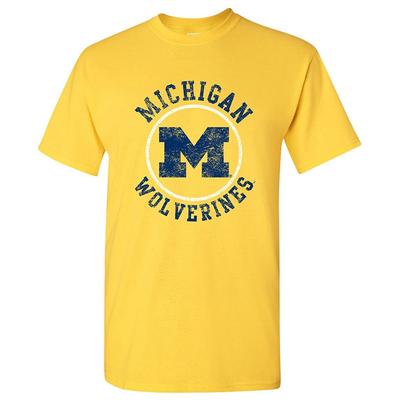Camiseta con Licencia del Logo Circular Desgastado de la Universidad de Michigan