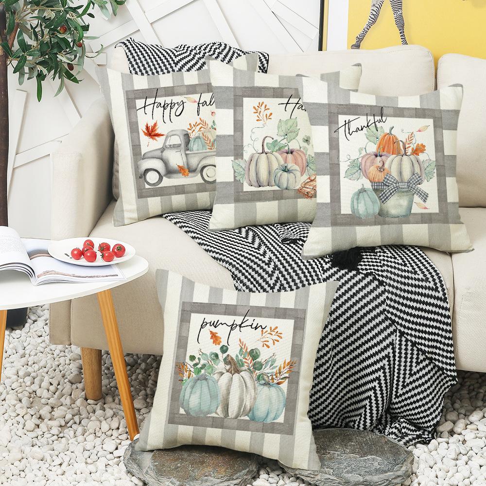 Thanksgiving Pillow New Pumpkin Farm Car Maple Leaf Gray Festival Party Decoration Sofa Pillow Cover