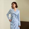 Waiwaiaiem Yy_Blue Elegant Pleated V-Neck Shirt