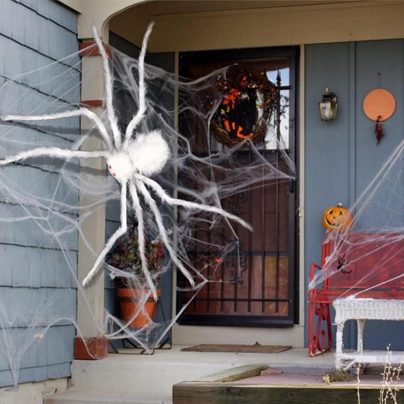 

125cm Huge Halloween Spider Scary White Black Realistic Spider Props for Halloween Party Home Outdoor Yard & Indoor Decoration белый