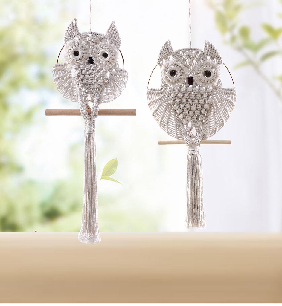 Owl Carpet Decoration Hanging Decor Home Decor Wall Hanging Handmade Weaving Room Decoration White Cotton Bedroom Living Room