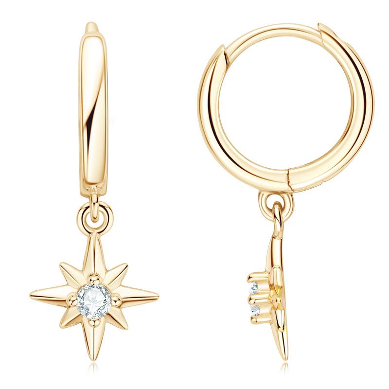 Trend New Hoops Earrings for Women 2.5mm Moissanite Star Starburst North-Star Real 925 Silver Charm Drop Earring Virgin Girl 0.12ct x2