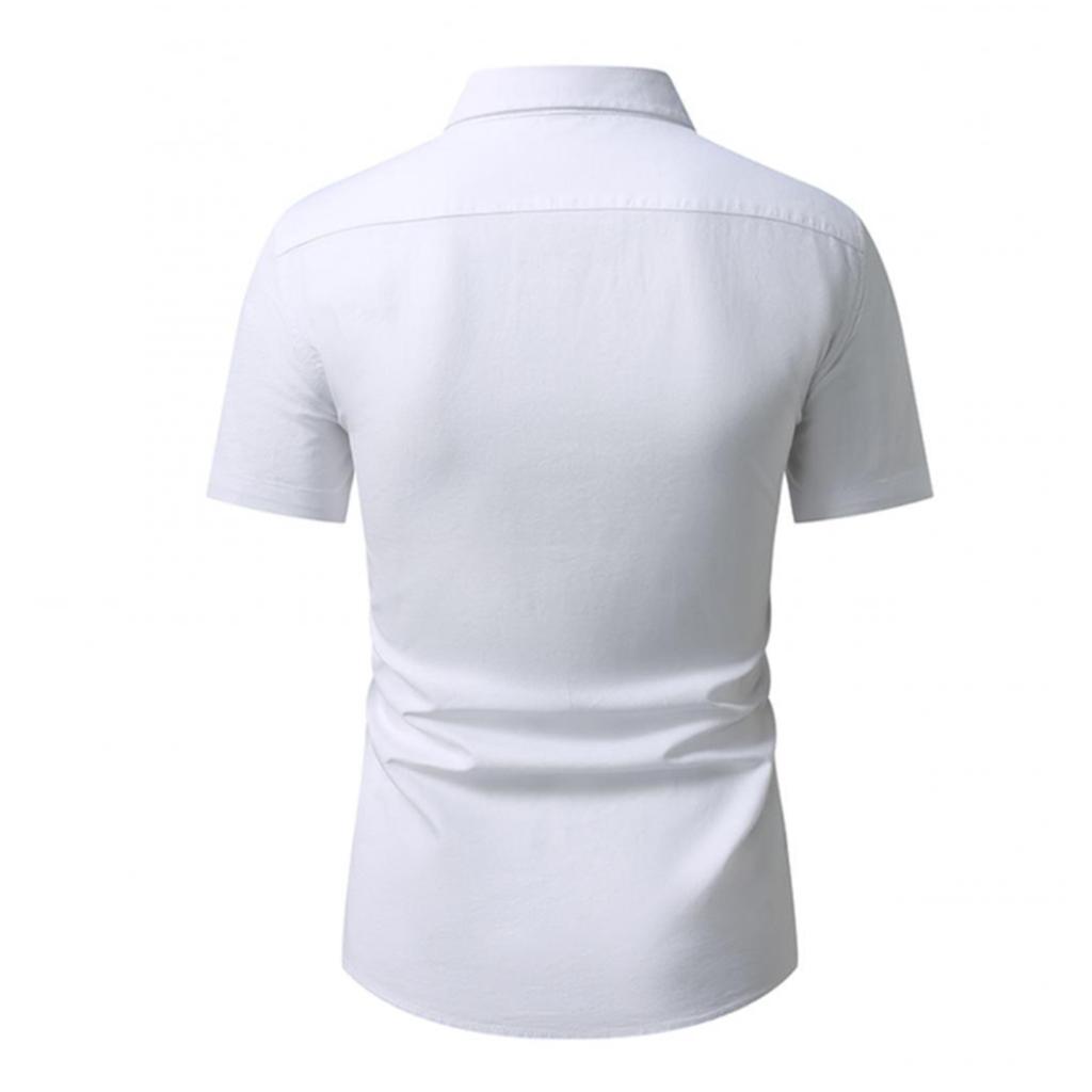 Men's Summer Oxford Cotton High-Quality Solid Color Short-Sleeved Shirt