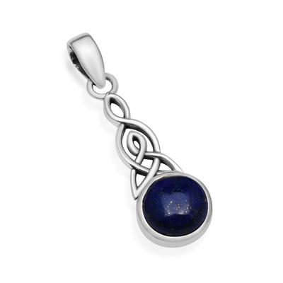Natürlicher Lapislazuli, 10 mm runder Edelstein, keltischer Knoten-Triquetra-Anhänger, 925er Sterlingsilber-Anhänger für Frauen und Mädchen