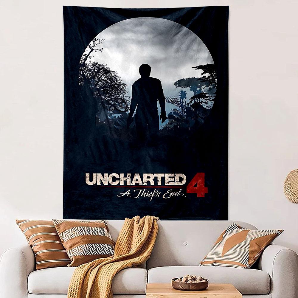 Uncharted 4 A Thief's End Wandteppich, Nathan Drake Abenteuerspiel Kunst, Gamer Wanddekoration für Schlafzimmer Wohnzimmer Man Cave