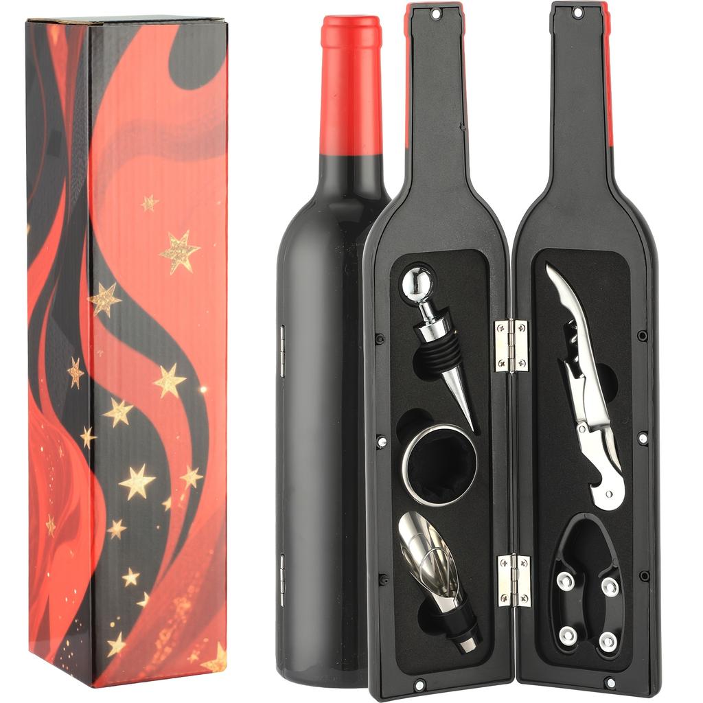 5pcs Stainless Steel Wine Opener Set | Durable Corkscrew & Tools | Complete Wine Tool Box for Easy Opening