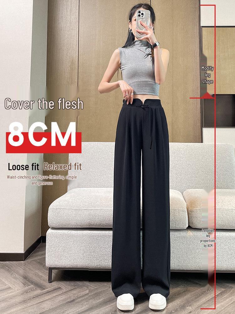2025 New Women's Chinese-Style Wide-Leg Pants: Spring & Autumn Straight-Leg, Lightweight Suit Pants