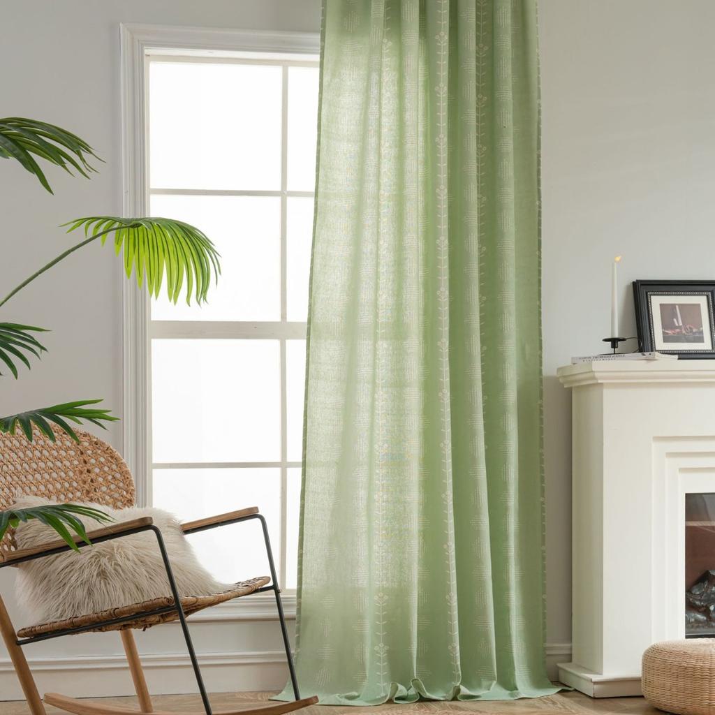 Curtain finished flower print book sage green semi-blackout balcony blackout curtain direct supply