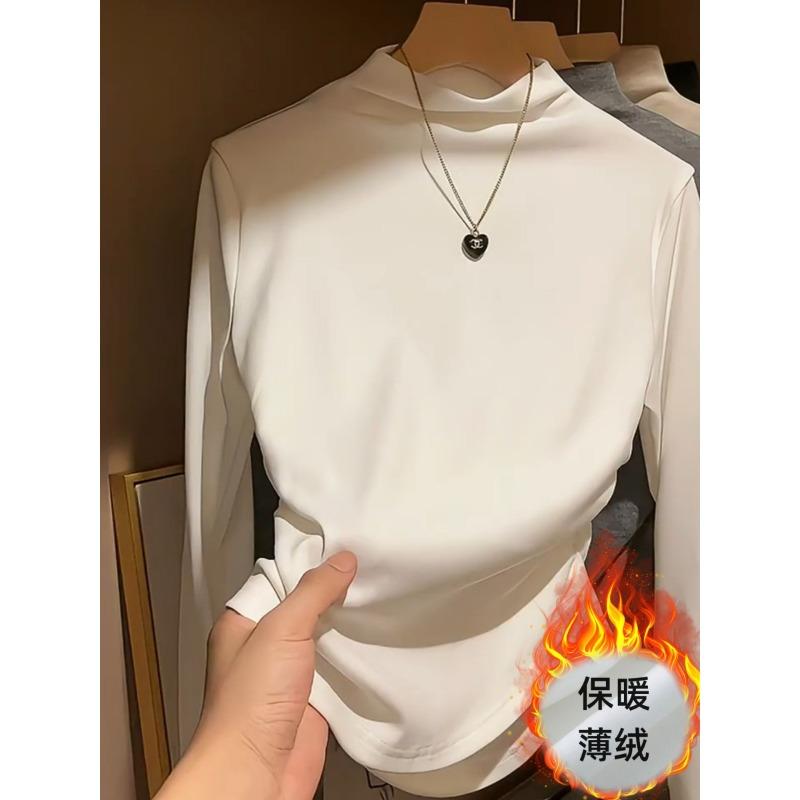 Waist pleated irregular bottoming shirt women's spring slim and thin Spice girl style long-sleeved T-shirt with top inside