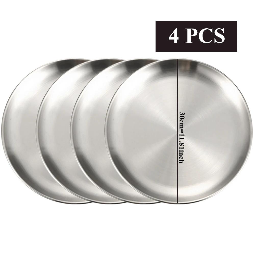 4Pcs Stainless Steel Dining Dish Camping Picnic Tray Dirt Proof Kitchen Bar Tableware Fruit Snack Cake Plate Kitchen Accessories