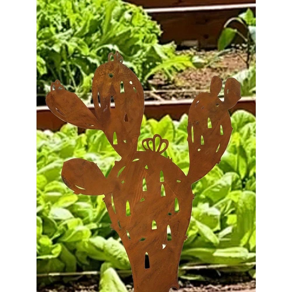 Vintage Farmhouse Iron Cactus Garden Fence Plant Theme Metal Art Decor for Easter Holiday