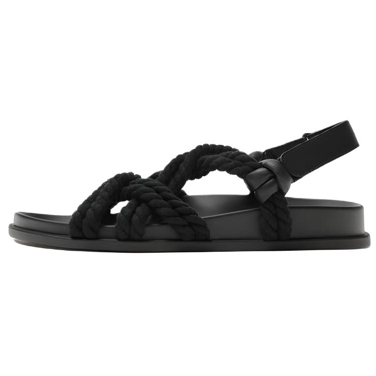 Zara Open Toe Vintage Rope Detail Strap Sandals Men Sandals Black 2751520800