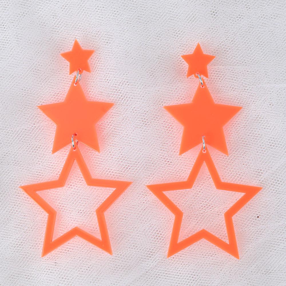 Punk Neon Color Star Acrylic Dangle Earrings For Women Girl Hollow Geometric Pentagram Long Drop Earrings Fashion Jewelry Gifts