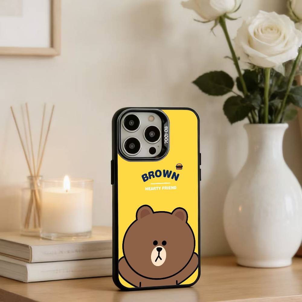 Cartoon L-LINE F-Friends Brown Phone Case For IPhone 16 17 15 14 12 13 Pro Max Black Color Shockproof Cover