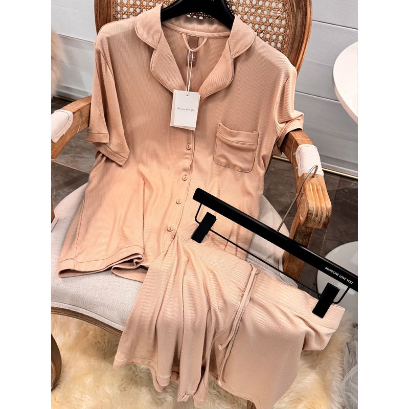 

Original Order Accessible Luxury ~ Classic Black Kardashian Sister Jin Same Pajamas Suit Women s Summer Short Sleeve Shorts Thin Homewear Coarse thread ochre L