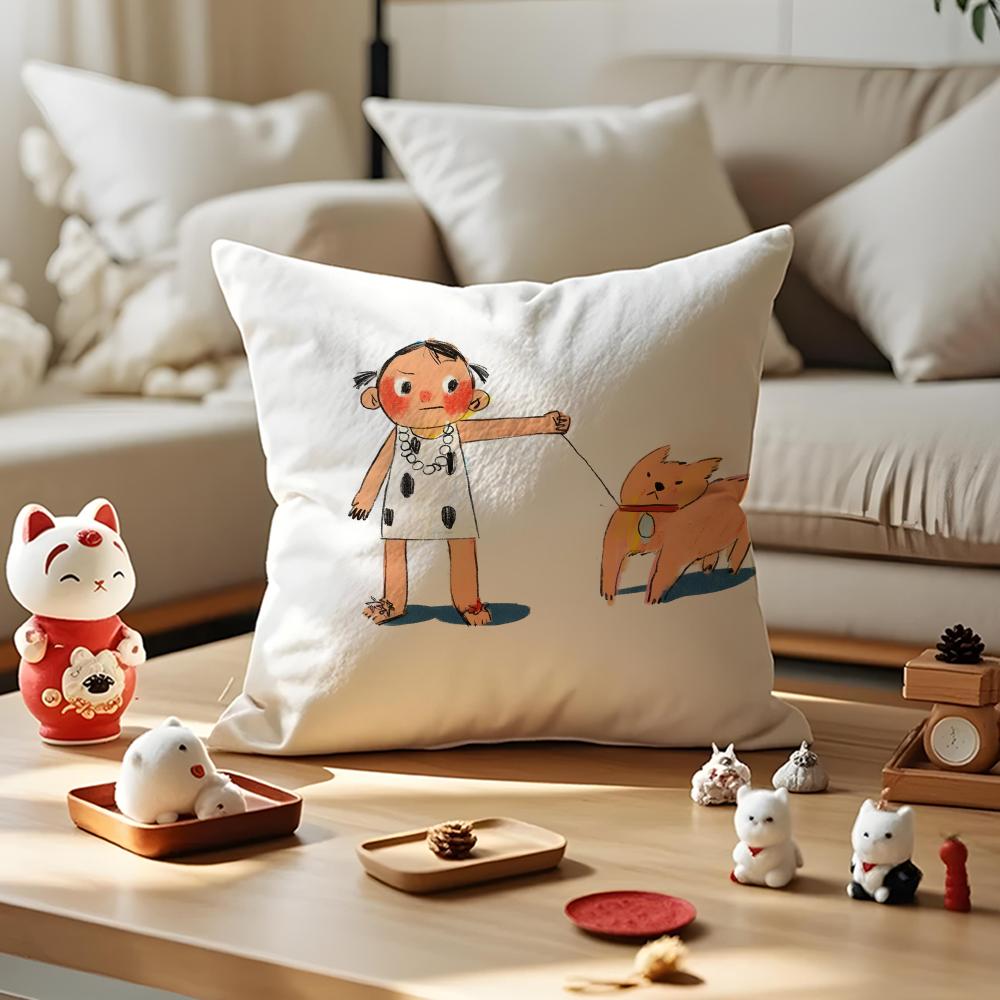 Illustrations Of Everyday Life Cushion Cover Anti-dustmite Pillowcase Invisible Zipper Silky Short Plush Sofa Cushion Cover