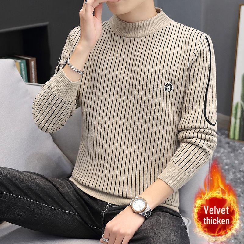 Men's Wool Knit Round Neck Sweater - Thick, Versatile, Autumn/Winter Fashion